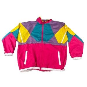 Funny Guy Colorblock Windbreaker Jacket Sz S Retro 80s/90s Neon Track Hip Hop